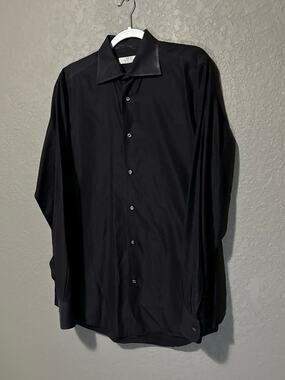 Fray Made for d. Fine Men’s M Black Herringbone 100% Cotton Shirt Made in Italy